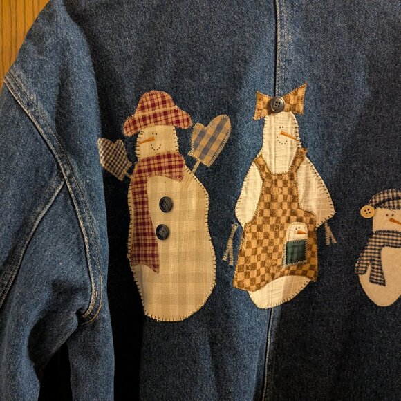 Beverly's Denim Jacket with Snowmen Applique -Size Large - Picture 6 of 7